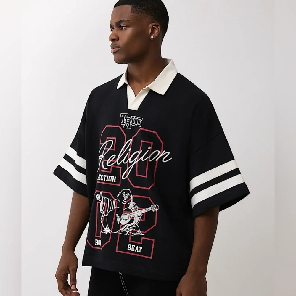 True Religion Terry Oversized Polo Shirt XXL